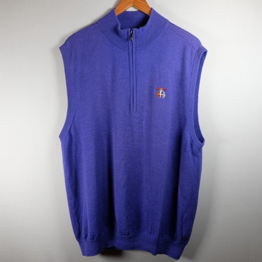 Footjoy Quarter Zip Wool Sweater Vest Men Large Purple Knit Sleeveless Pullover